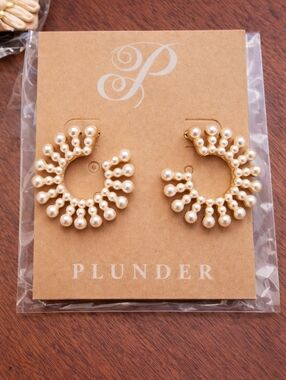 Plunder Gold Hoop Earrings with Cream Pearl Clusters